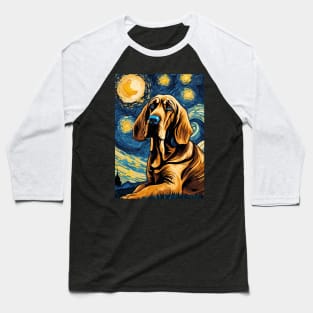 Bloodhound Dog Breed Painting in a Van Gogh Starry Night Art Style Baseball T-Shirt